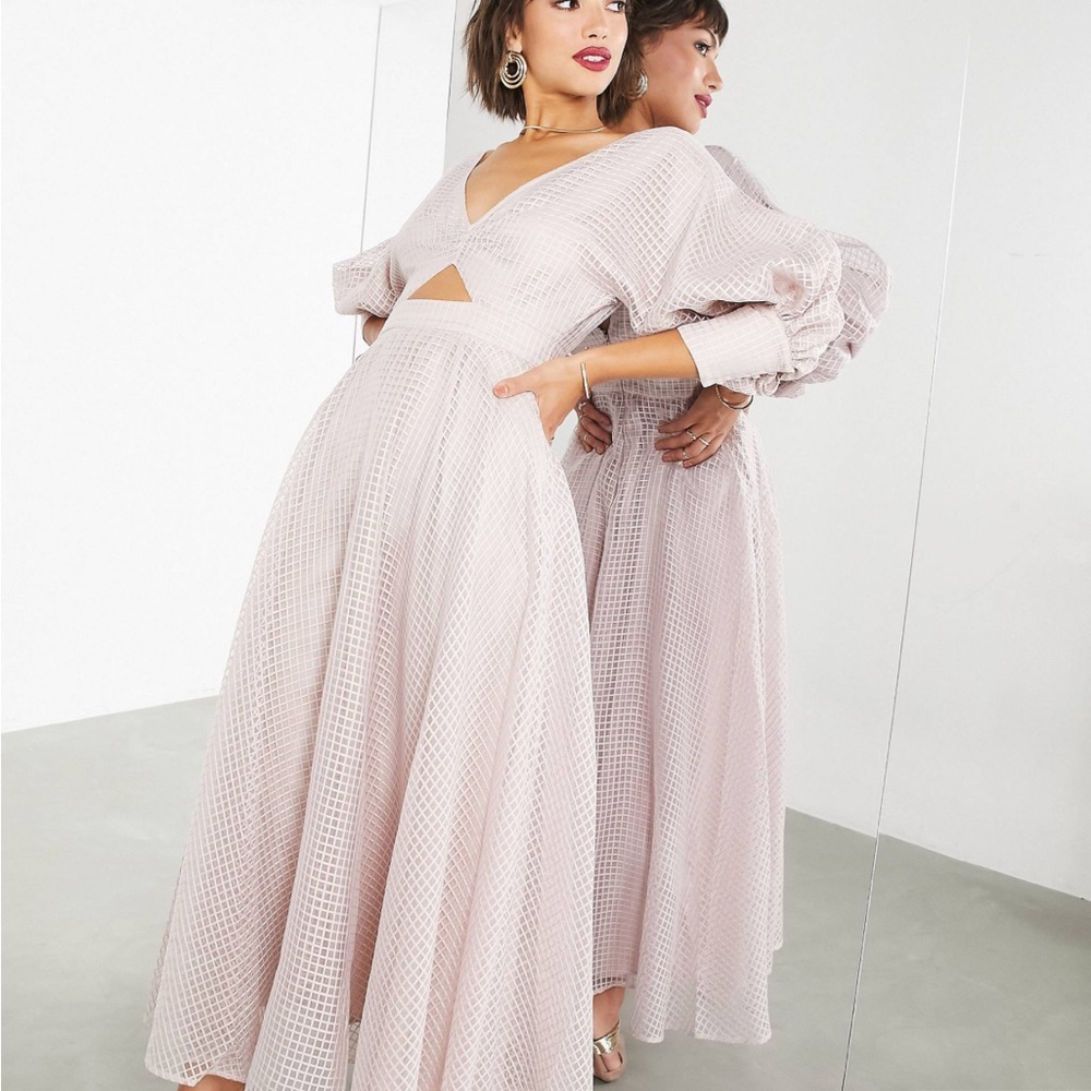 ASOS EDITION blouson sleeve midi dress in organza check blush
